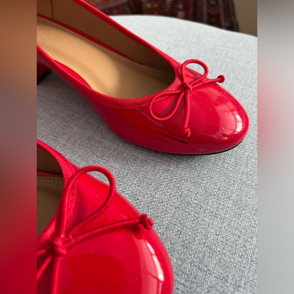 Red heeled ballet flat Mary Jane slipper - Picture 6 of 7